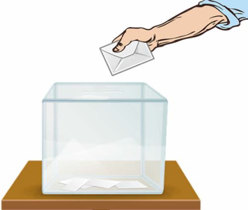 Ilustración de una mano depositando voto en una urna